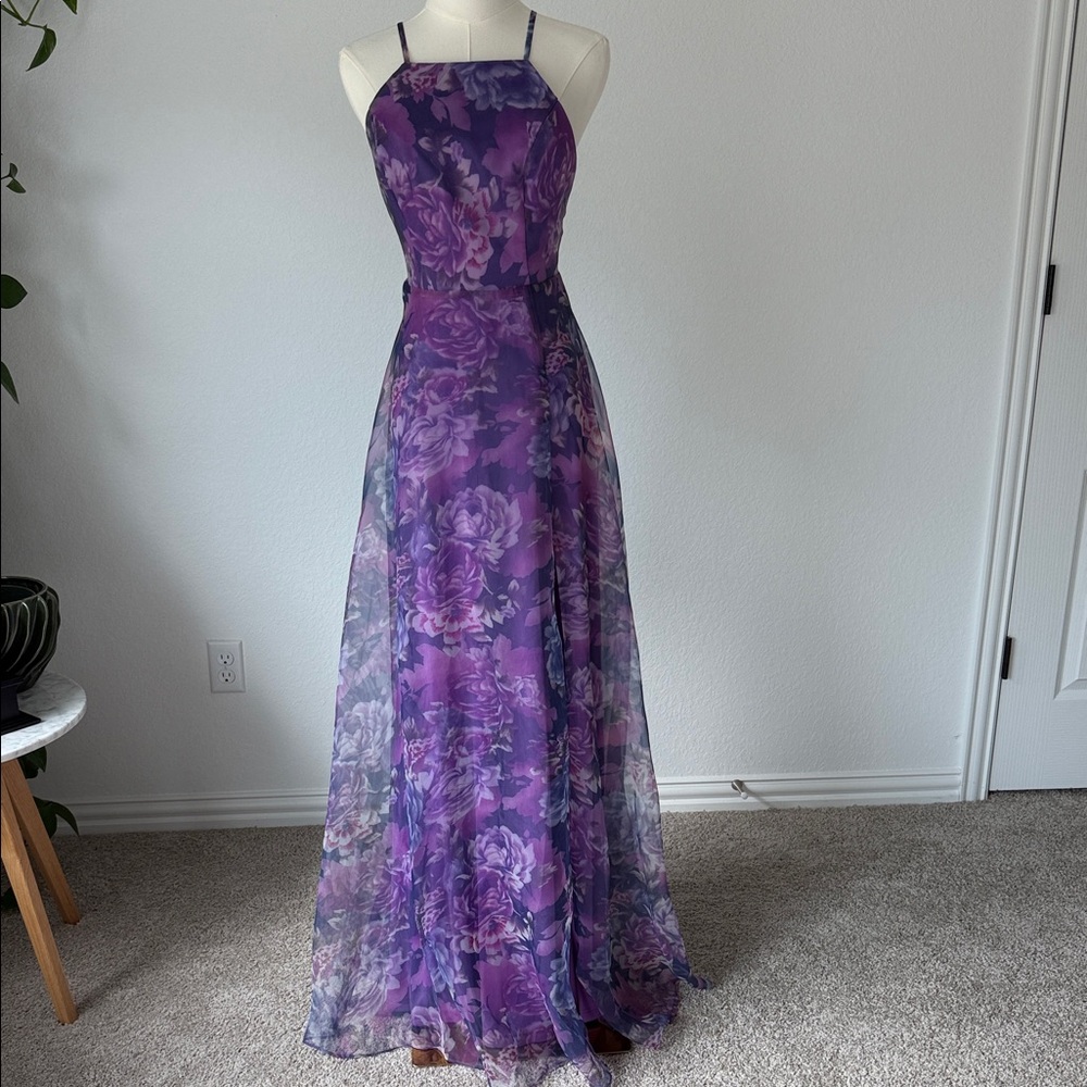 Beautiful maxi with slit floral wedding guest dress
